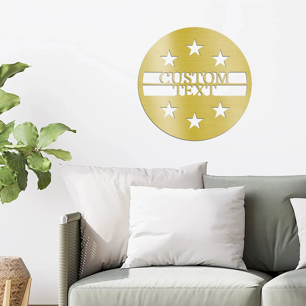 Personalized Six Star Round Metal Art Wall Sign