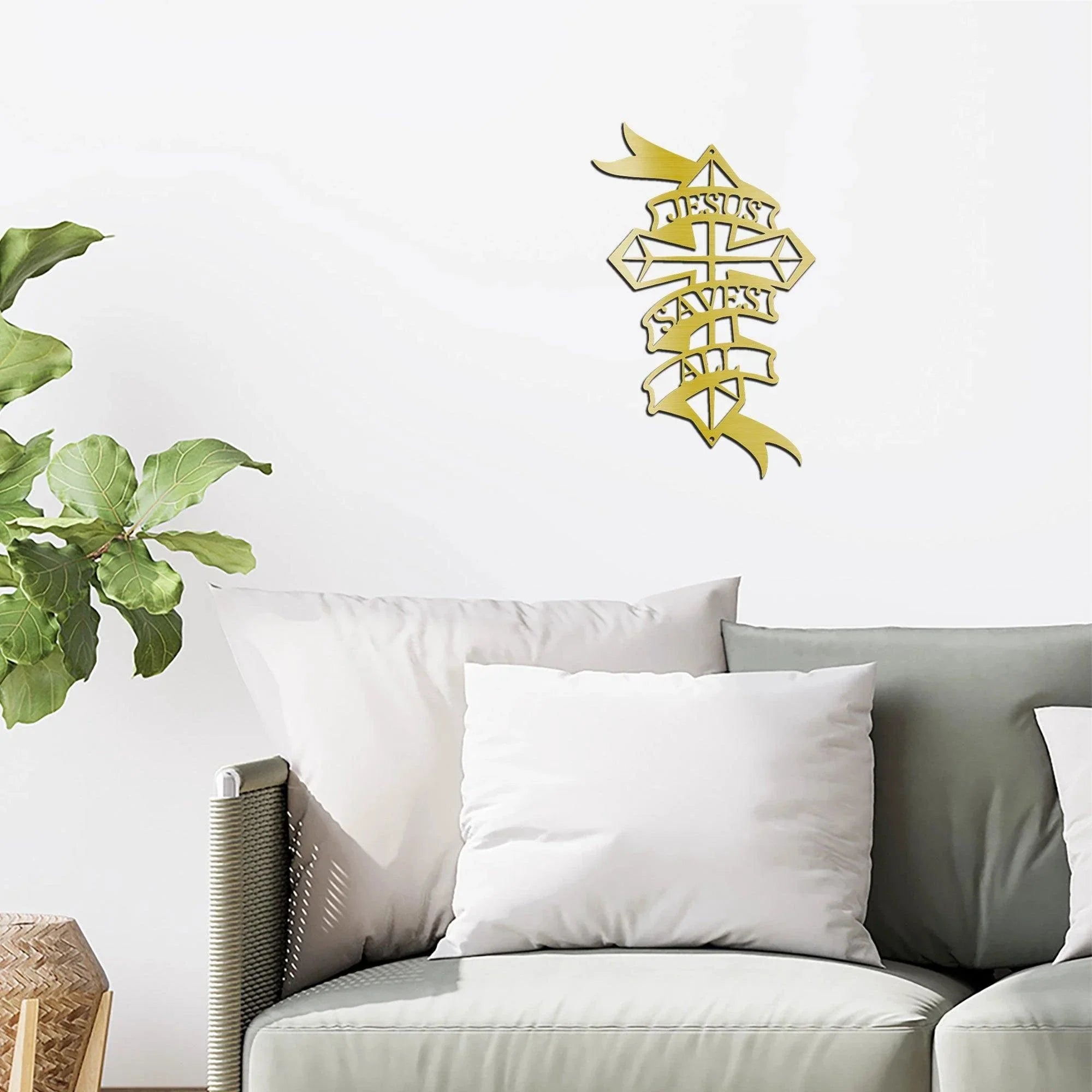 Jesus Saves All Cross Metal Art Wall Sign