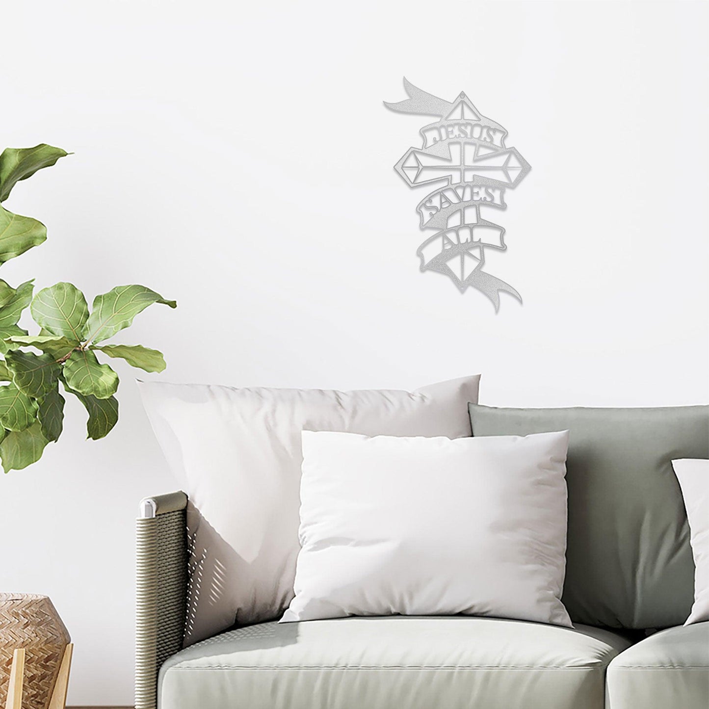 Jesus Saves All Cross Metal Art Wall Sign - Mallard Moon Gift Shop