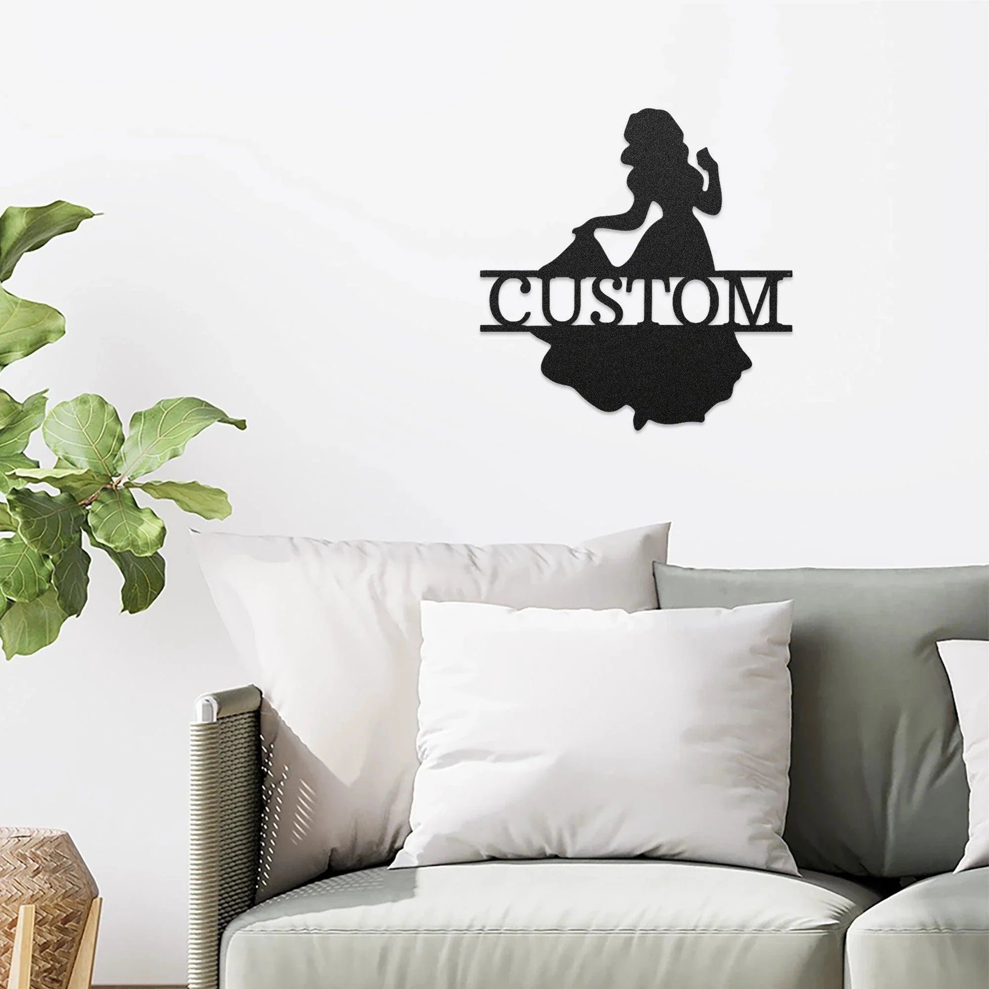 Princess Silhouette Monogram Metal Art Steel Wall Sign