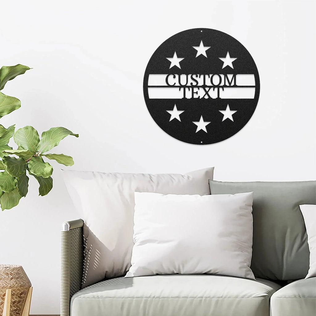 Personalized Six Star Round Metal Art Wall Sign