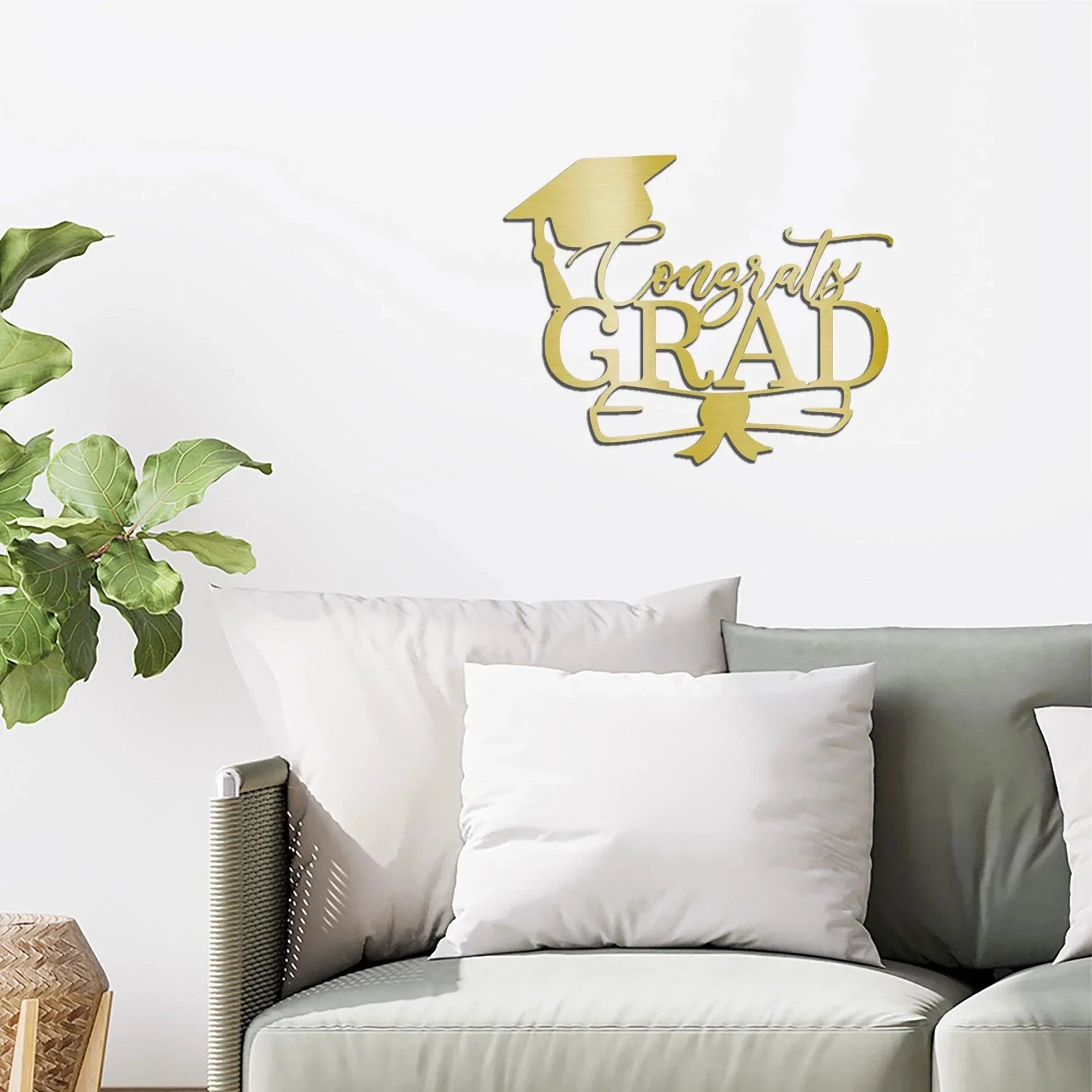 Congrats Grad Cap and Diploma Metal Art Steel Wall Sign Graduation Gift