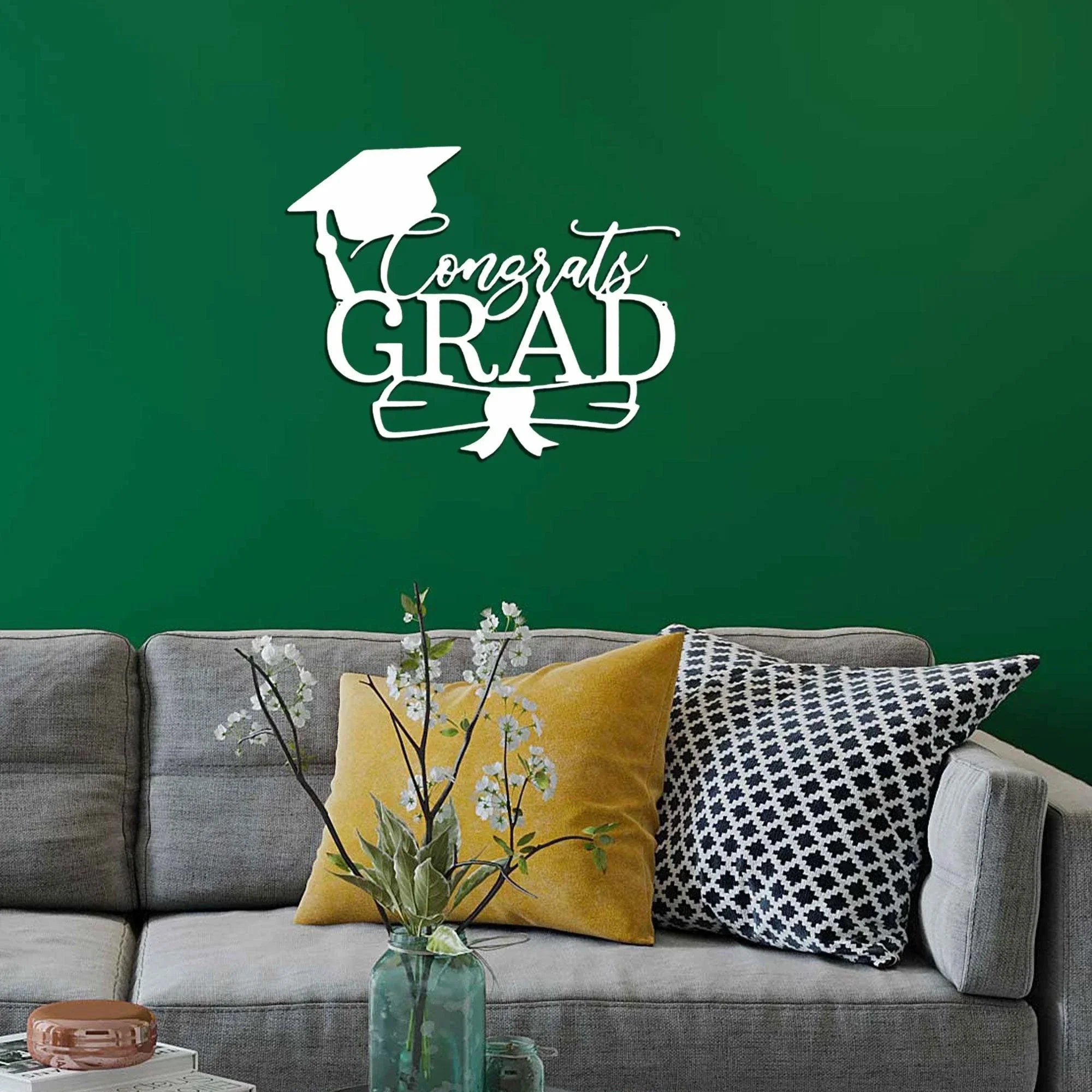 Congrats Grad Cap and Diploma Metal Art Steel Wall Sign Graduation Gift