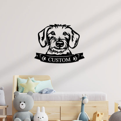Dachshund Face Wire-haired Custom Name Metal Art Wall Sign - Mallard Moon Gift Shop