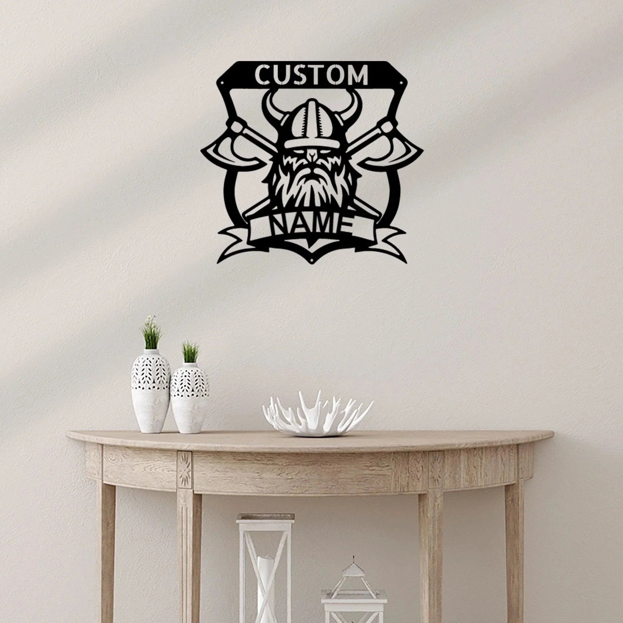 Viking Battle Axe Plaque Monogram Personalized Name Indoor Outdoor Steel Wall Sign Metal Art