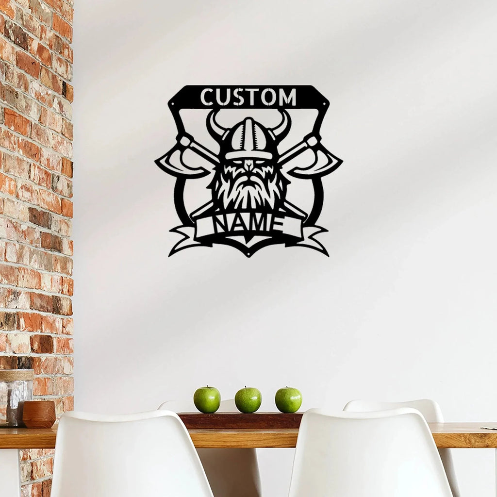 Viking Battle Axe Plaque Monogram Personalized Name Indoor Outdoor Steel Wall Sign Metal Art