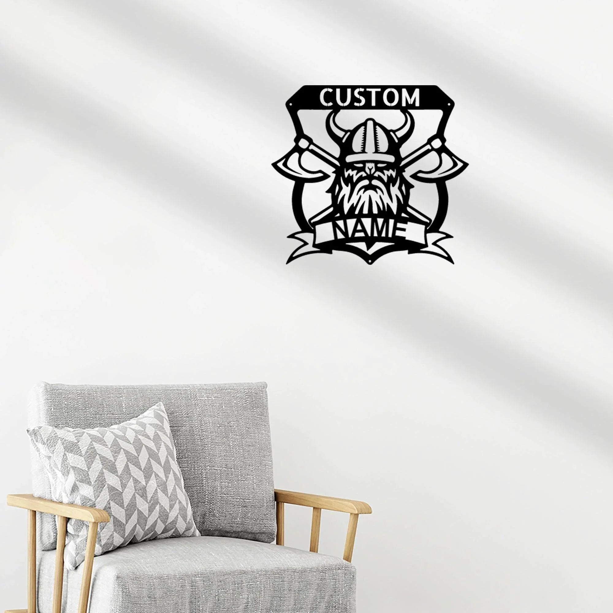 Viking Battle Axe Plaque Monogram Personalized Name Indoor Outdoor Steel Wall Sign Metal Art