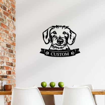 Dachshund Face Wire-haired Custom Name Metal Art Wall Sign - Mallard Moon Gift Shop