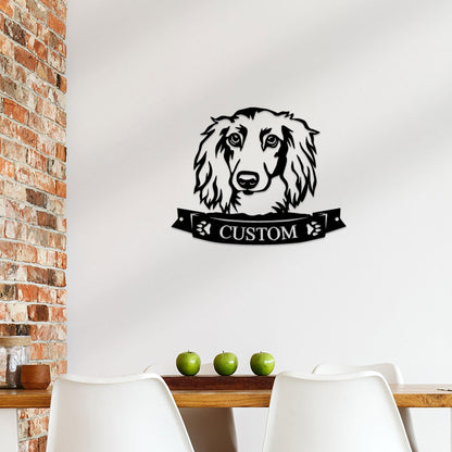 Dachshund Face Long-haired Custom Name Metal Art Wall Sign - Mallard Moon Gift Shop