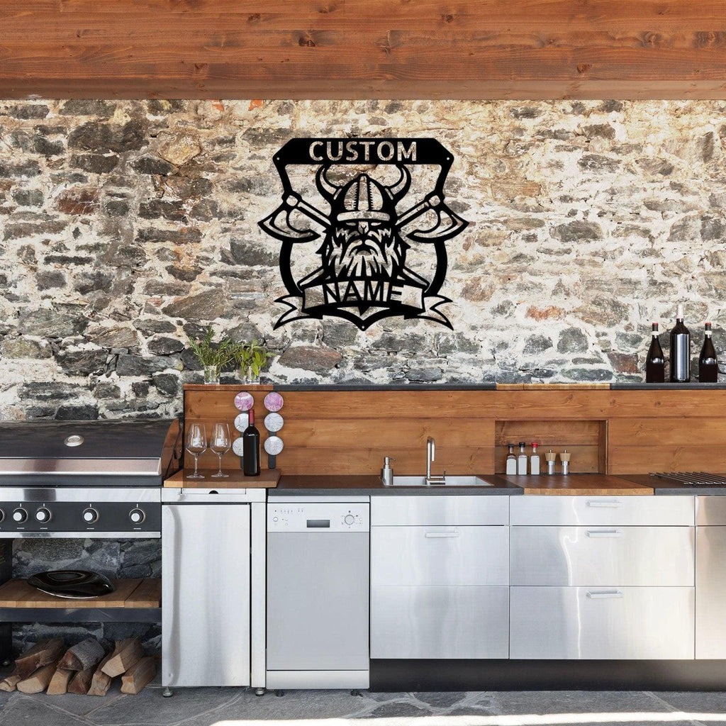 Viking Battle Axe Plaque Monogram Personalized Name Indoor Outdoor Steel Wall Sign Metal Art