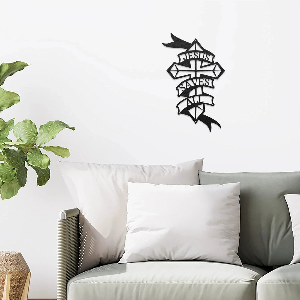 Jesus Saves All Cross Metal Art Wall Sign