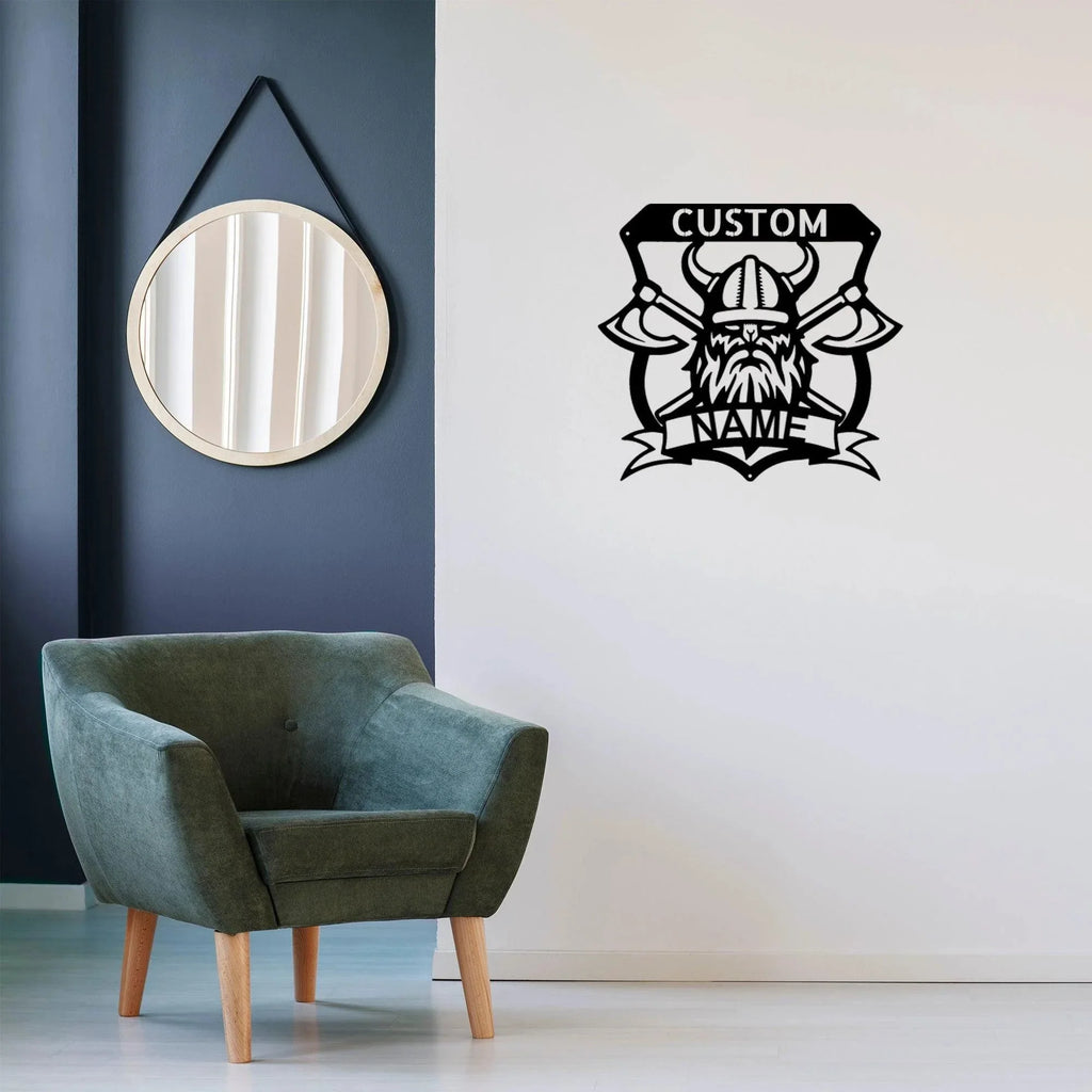 Viking Battle Axe Plaque Monogram Personalized Name Indoor Outdoor Steel Wall Sign Metal Art