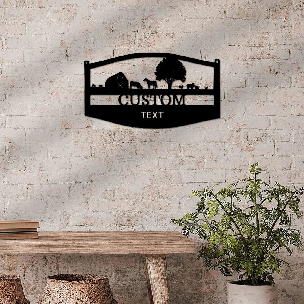 Farm Scene Custom Name Indoor Outdoor Monogram Steel Wall Sign