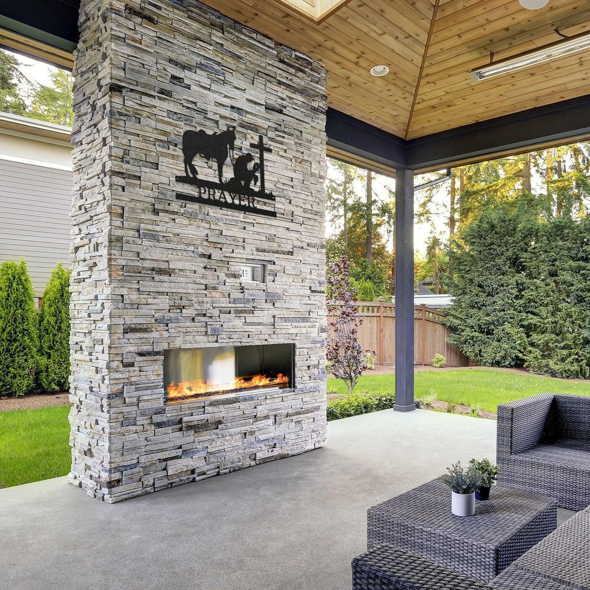 Praying Cowboy with Horse Kneeling at Cross Custom Name Metal Wall Art