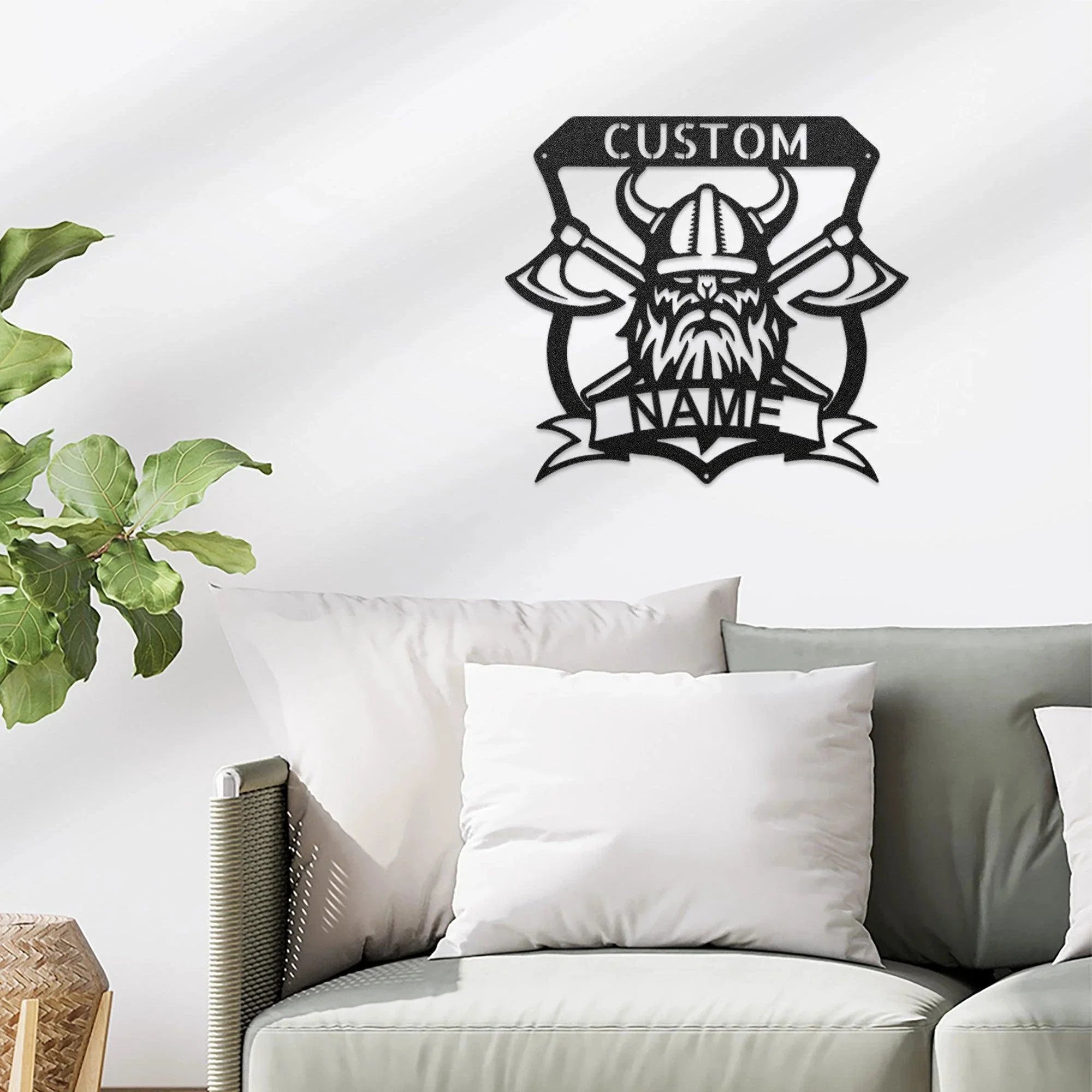 Viking Battle Axe Plaque Monogram Personalized Name Indoor Outdoor Steel Wall Sign Metal Art