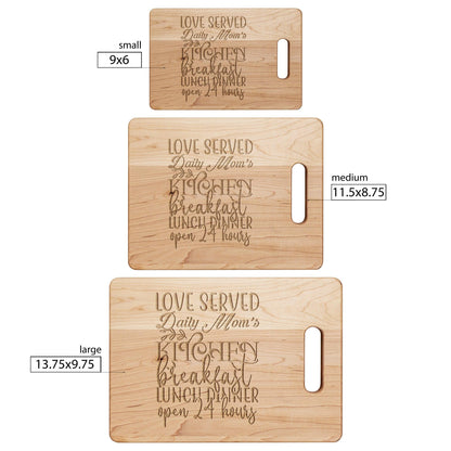 Mom's Kitchen Cutting Board - Love Served Daily - Mallard Moon Gift Shop