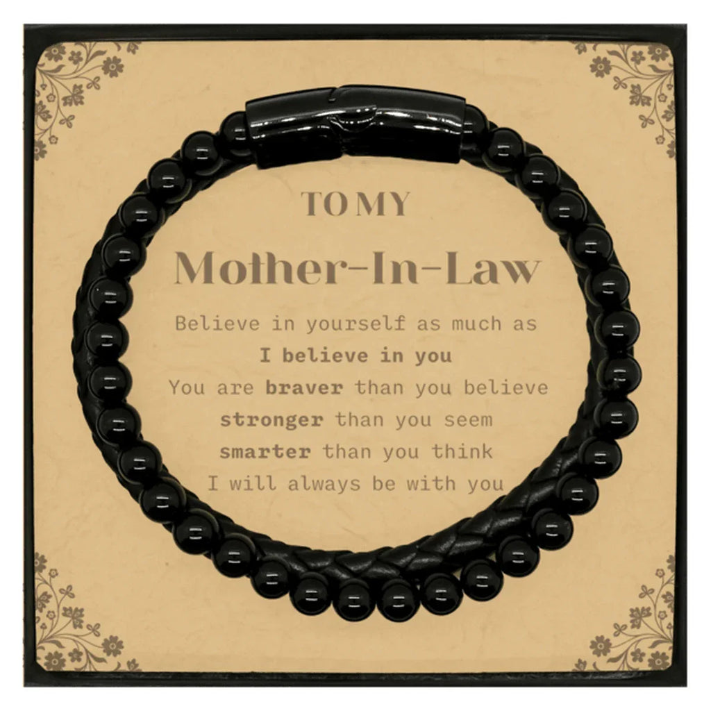 Mother-In-Law Stone Leather Bracelets Motivational Heartfelt Birthday, Christmas Gift - You are Braver than you Believe