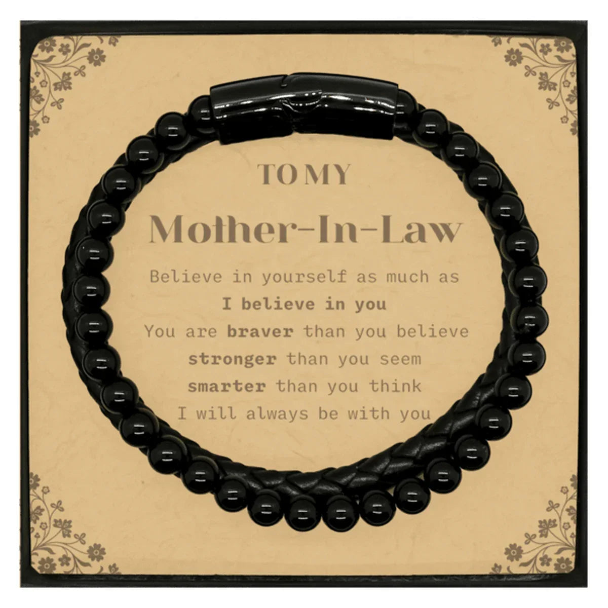 Mother-In-Law Stone Leather Bracelets Motivational Heartfelt Birthday, Christmas Gift - You are Braver than you Believe