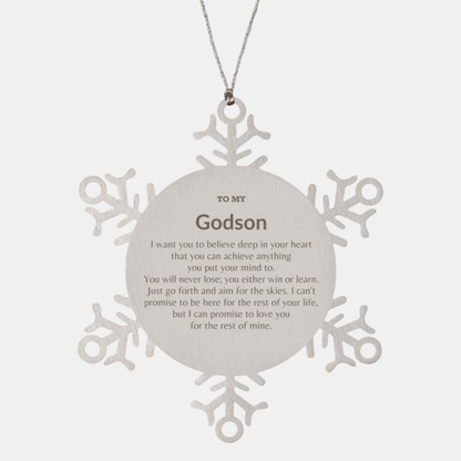 Motivational Godson Snowflake Ornament, Godson I can promise to love you for the rest of mine, Christmas Birthday Gift