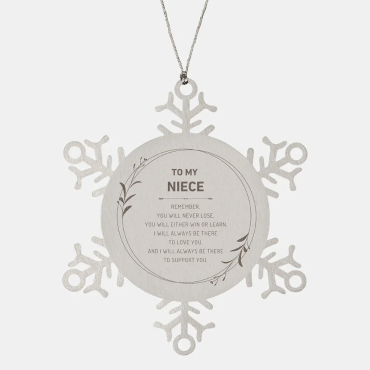 Niece Ornament Gifts, To My Niece Remember, you will never lose. You will either WIN or LEARN, Keepsake Snowflake Ornament For Niece, Birthday Christmas Gifts Ideas For Niece X-mas Gifts