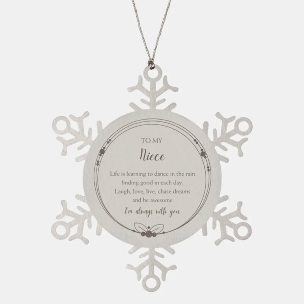 Niece Snowflake Ornament, Motivational Birthday Christmas Gifts - Life is learning to dance in the raini