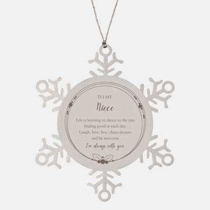 Niece Snowflake Ornament, Motivational Birthday Christmas Gifts - Life is learning to dance in the raini
