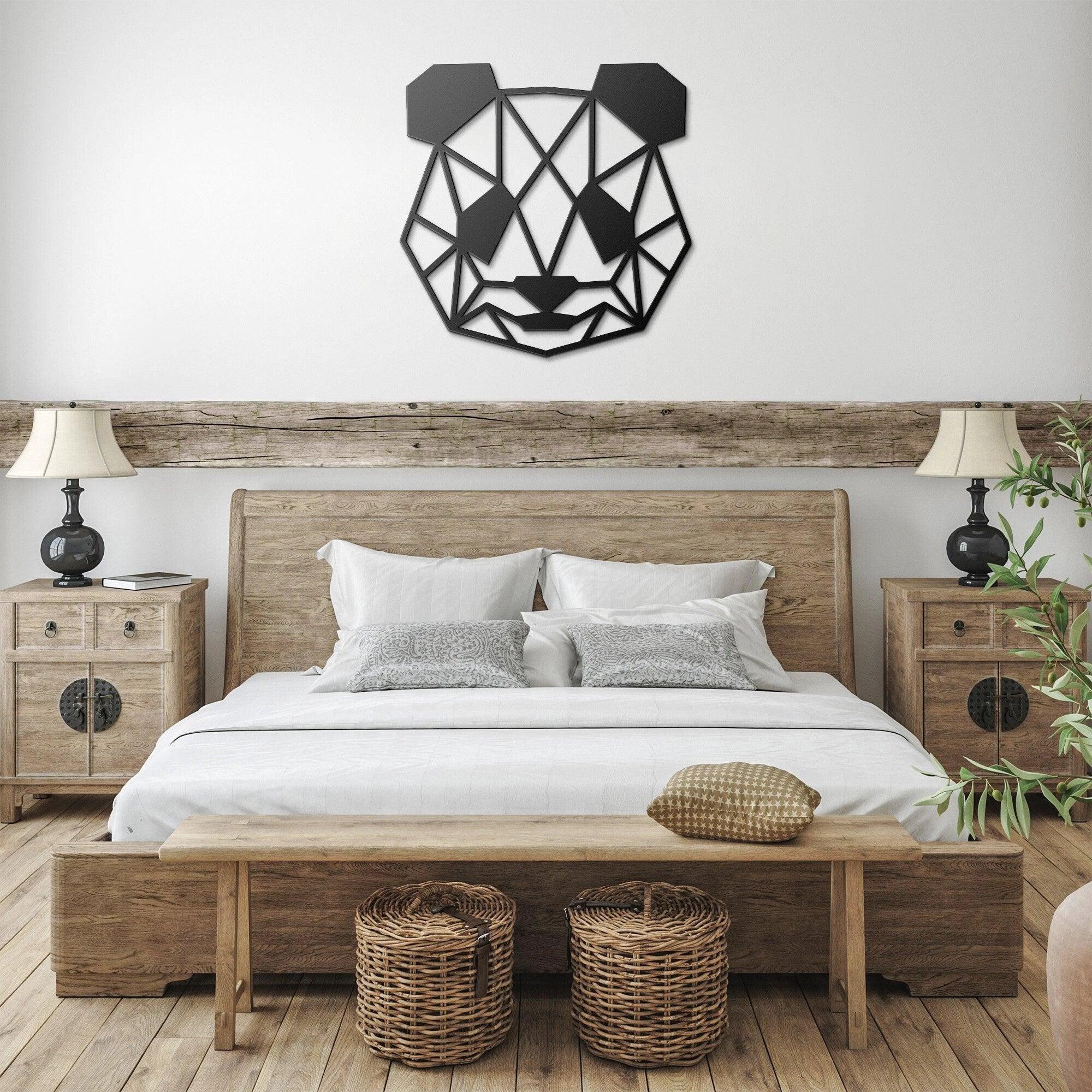 Geometric Panda Metal Wall Art – Modern Animal Steel Décor – Minimalist Panda Head Wall Hanging