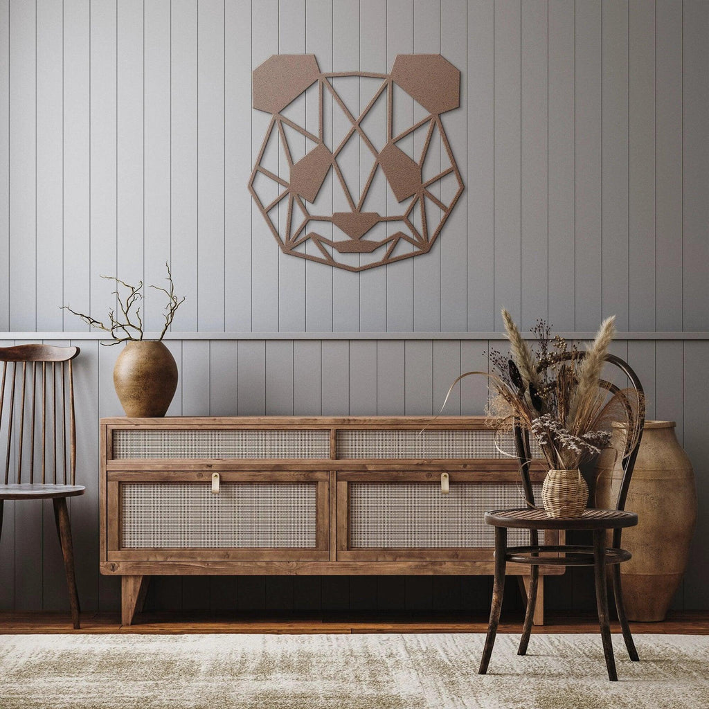 Geometric Panda Metal Wall Art – Modern Animal Steel Décor – Minimalist Panda Head Wall Hanging
