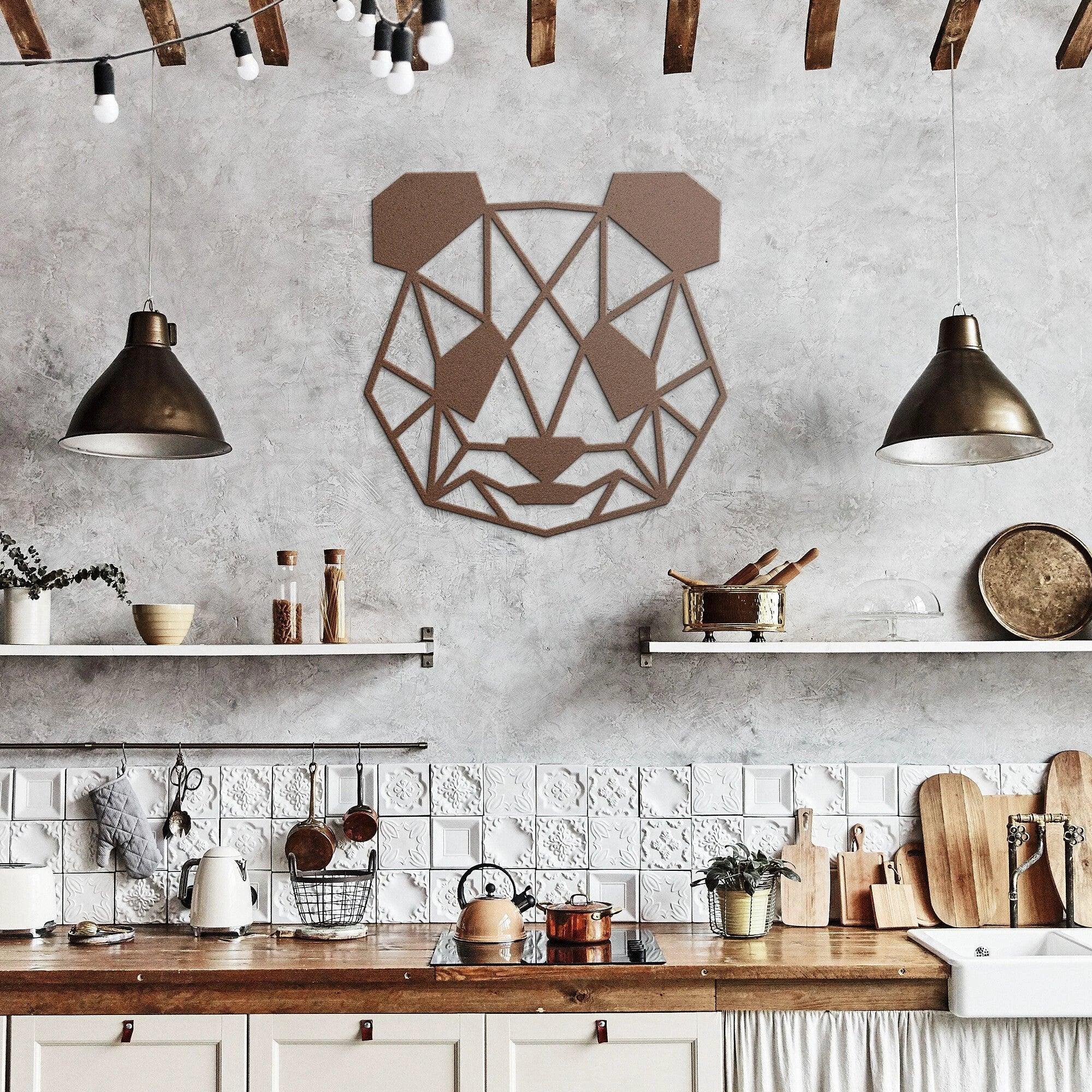 Geometric Panda Metal Wall Art – Modern Animal Steel Décor – Minimalist Panda Head Wall Hanging