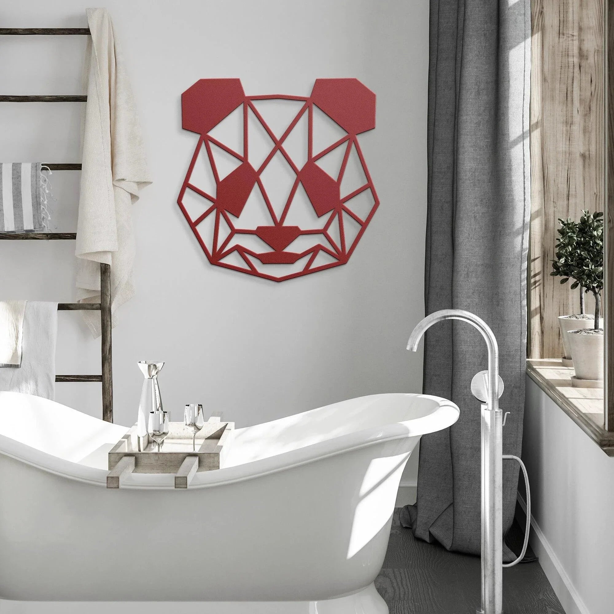 Geometric Panda Metal Wall Art – Modern Animal Steel Décor – Minimalist Panda Head Wall Hanging