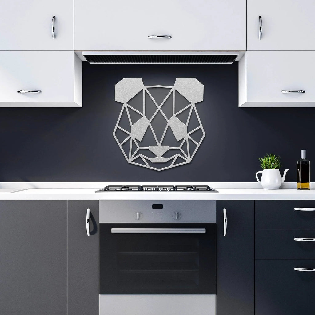 Geometric Panda Metal Wall Art – Modern Animal Steel Décor – Minimalist Panda Head Wall Hanging