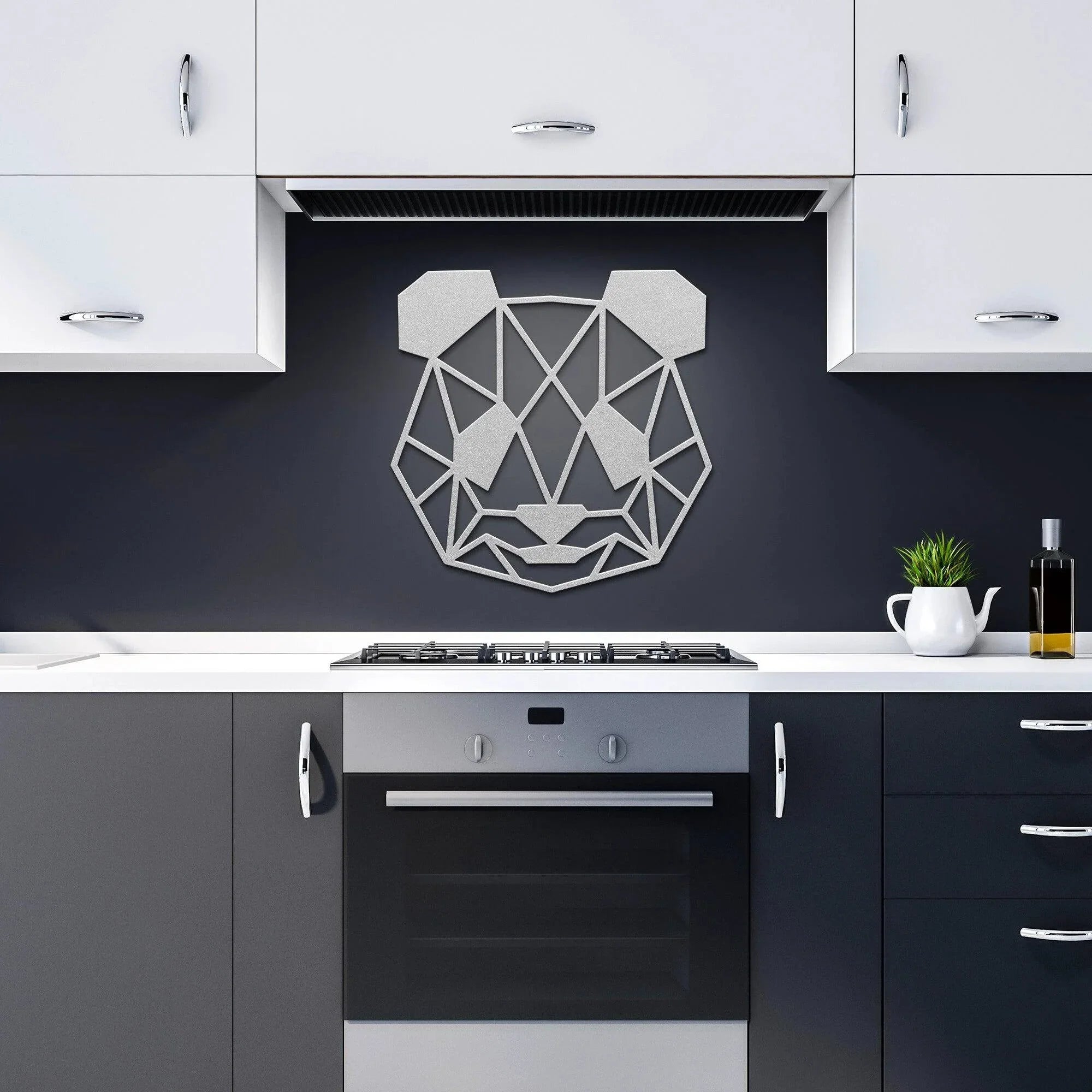 Geometric Panda Metal Wall Art – Modern Animal Steel Décor – Minimalist Panda Head Wall Hanging