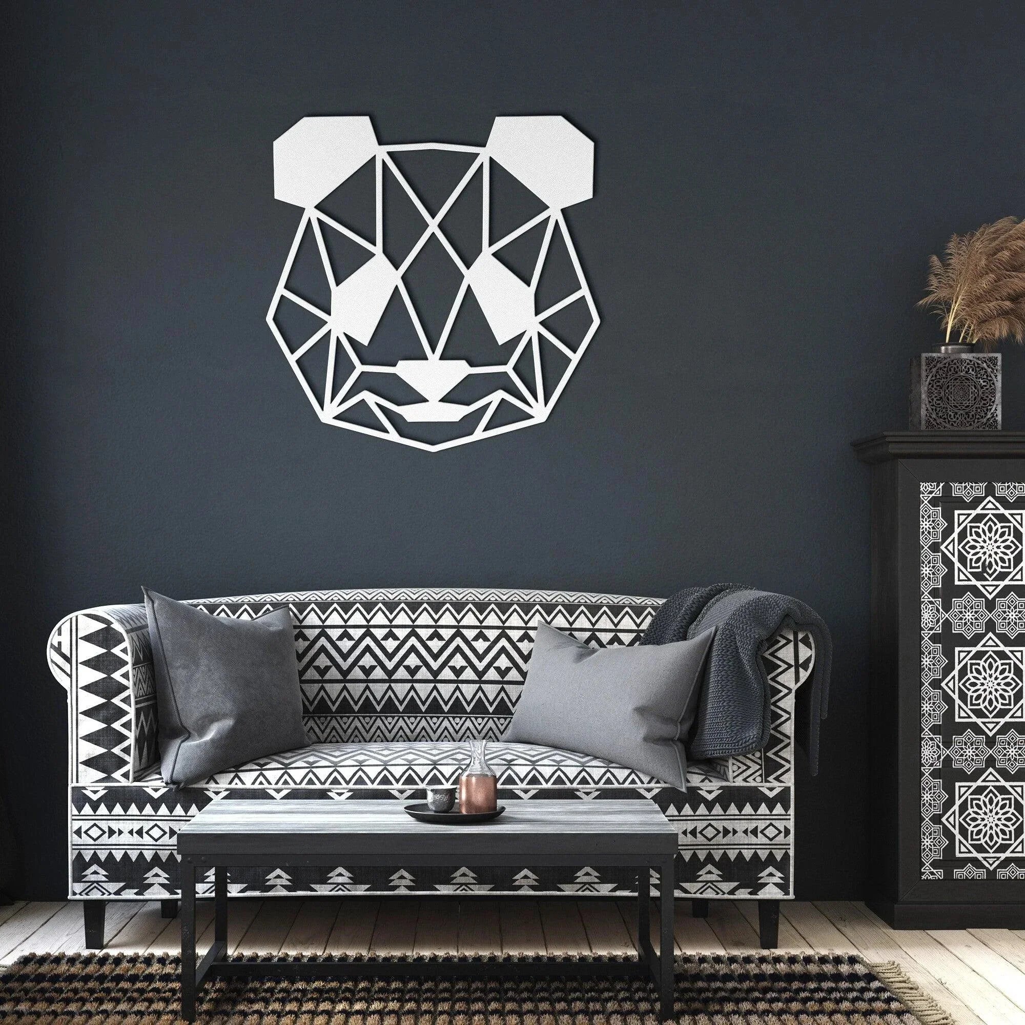 Geometric Panda Metal Wall Art – Modern Animal Steel Décor – Minimalist Panda Head Wall Hanging
