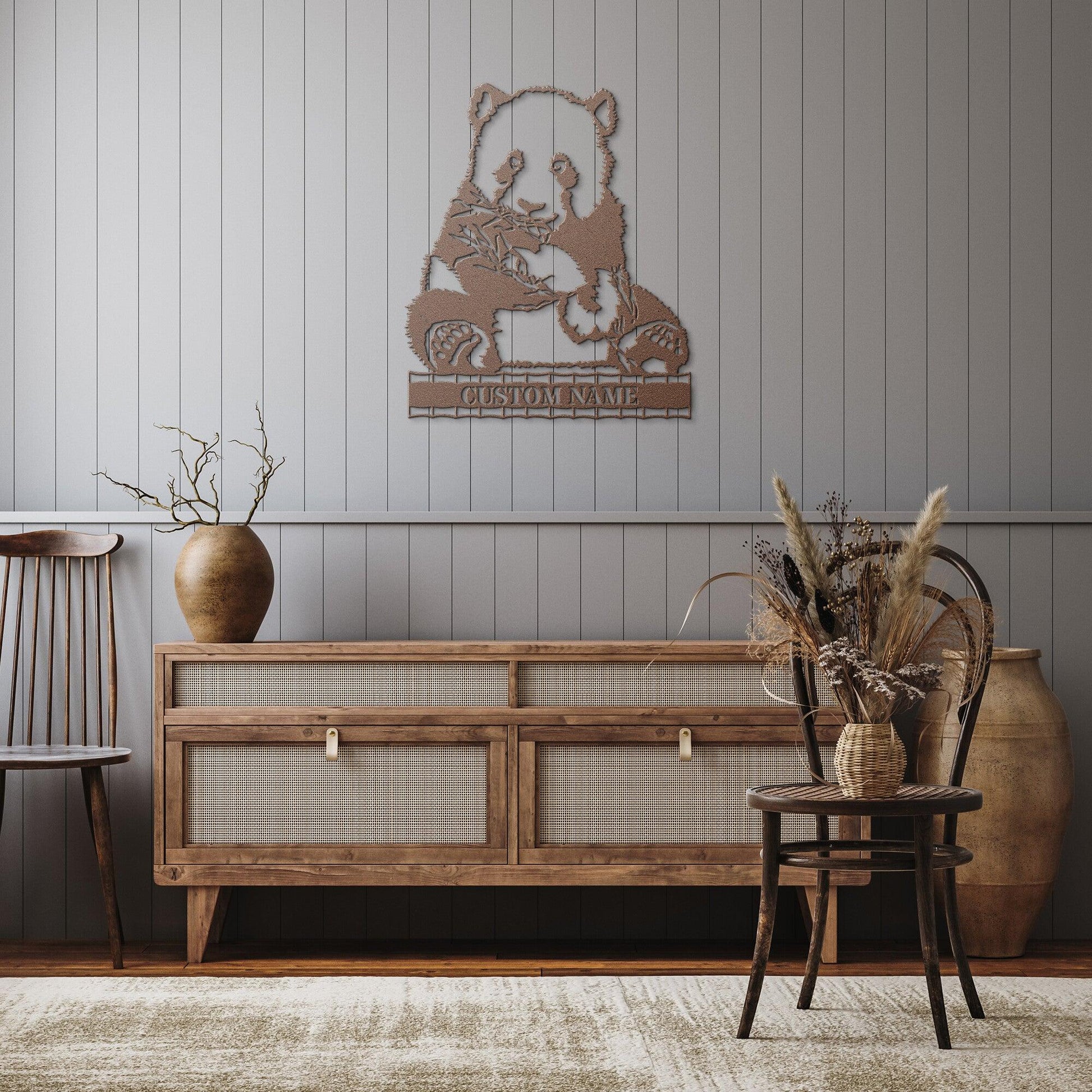 Panda Bear Personalized Metal Art Wall Sign - Mallard Moon Gift Shop