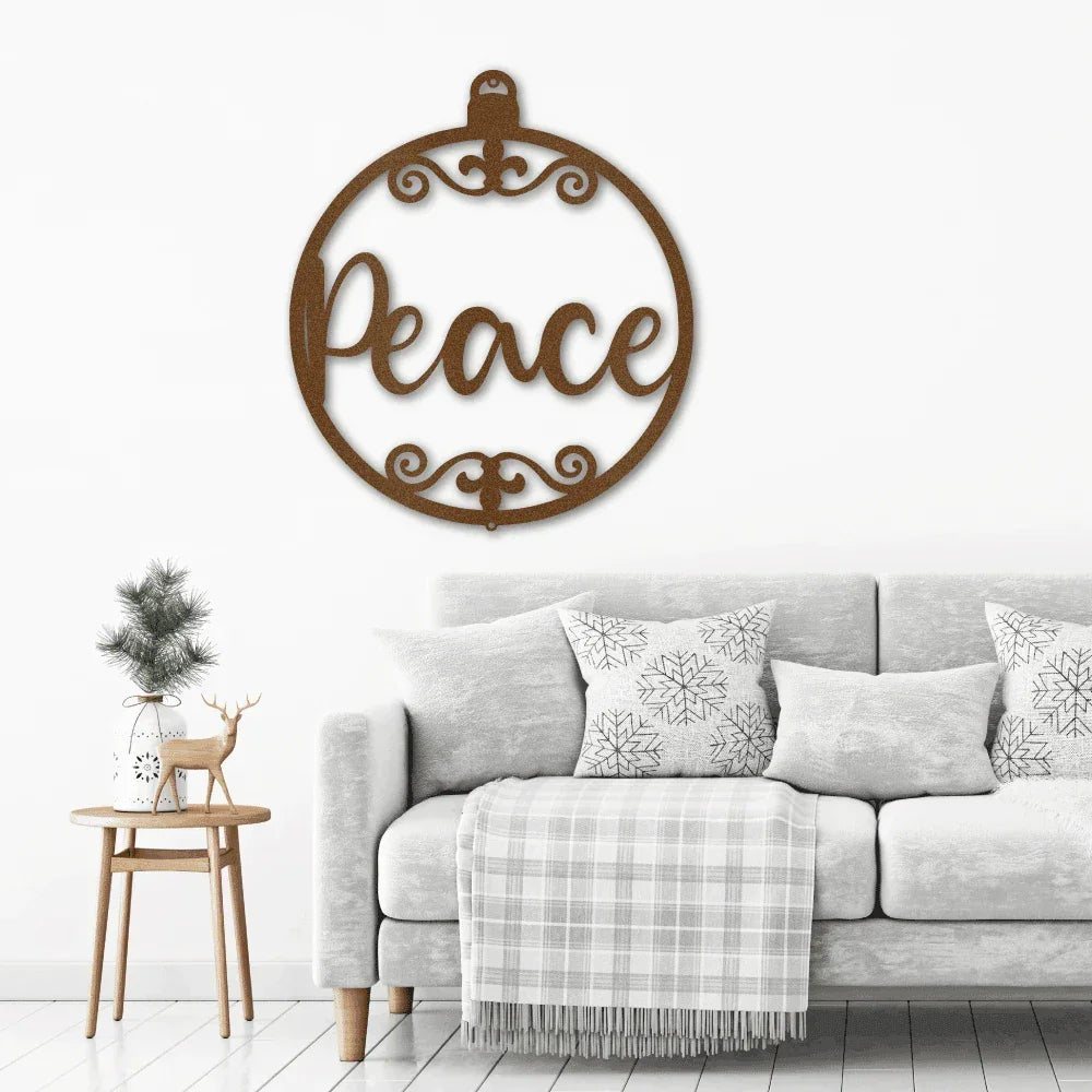 Peace Ornament Indoor Outdoor Steel Holiday Wall Sign