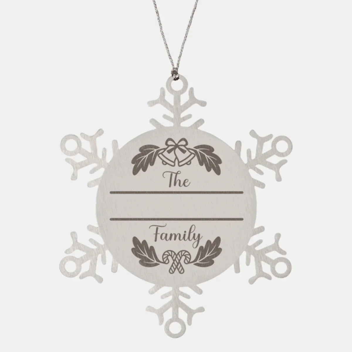 Personalized Christmas Bells Family Name Laser Engraved Stainless Steel Snowflake Tree Ornament