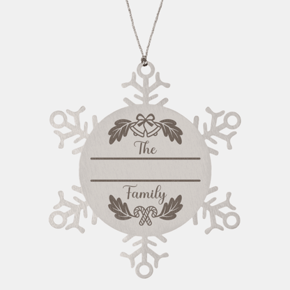Personalized Christmas Bells Family Name Laser Engraved Stainless Steel Snowflake Tree Ornament