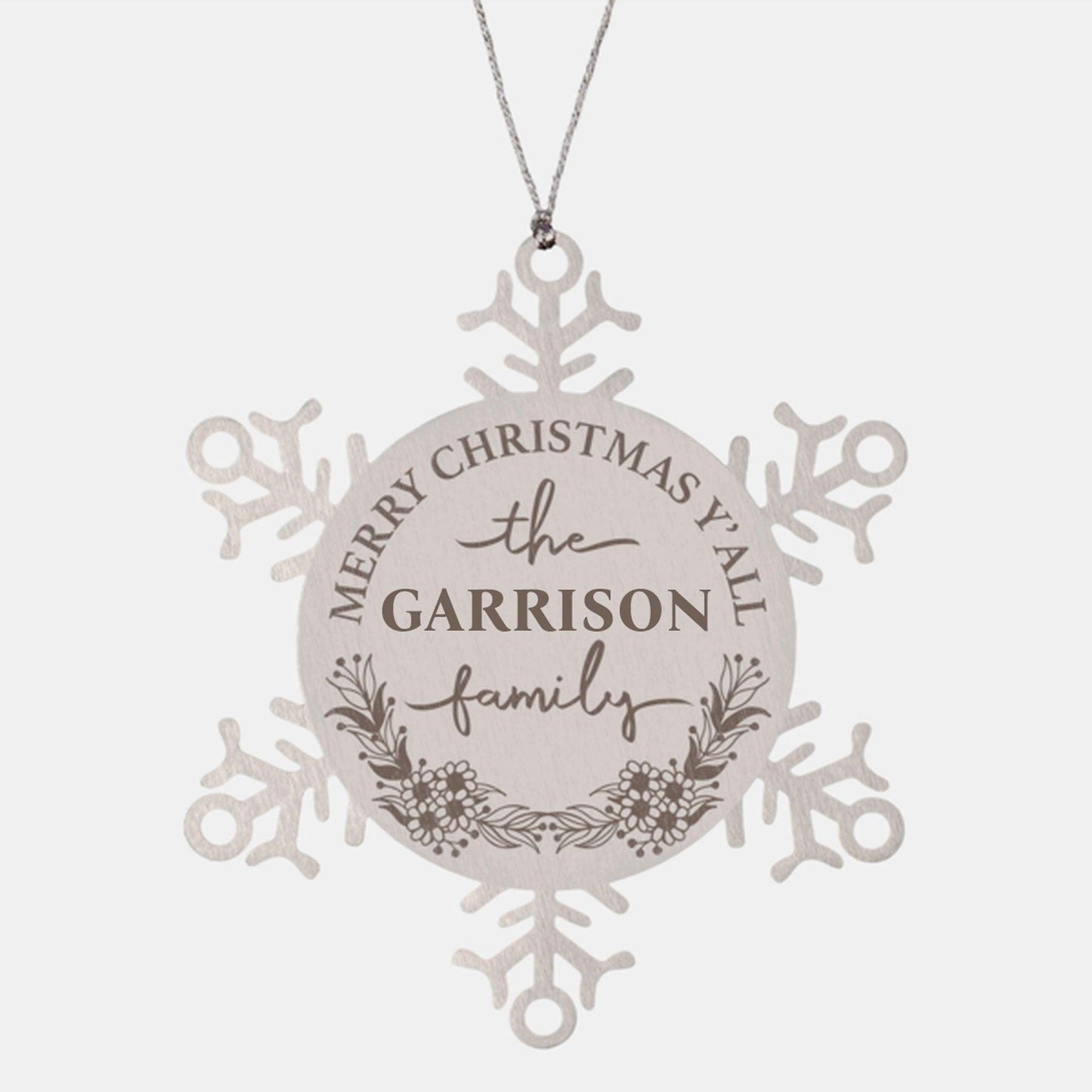 Personalized Merry Christmas Y'all Stainless Steel Laser Engraved Snowflake Tree Ornament - Mallard Moon Gift Shop