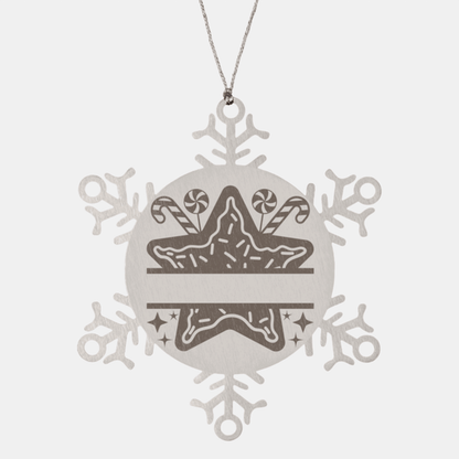 Personalized Snowflake Christmas Star Cookie Tree Ornament Family Name Laser Engraved Stainless Steel - Mallard Moon Gift Shop