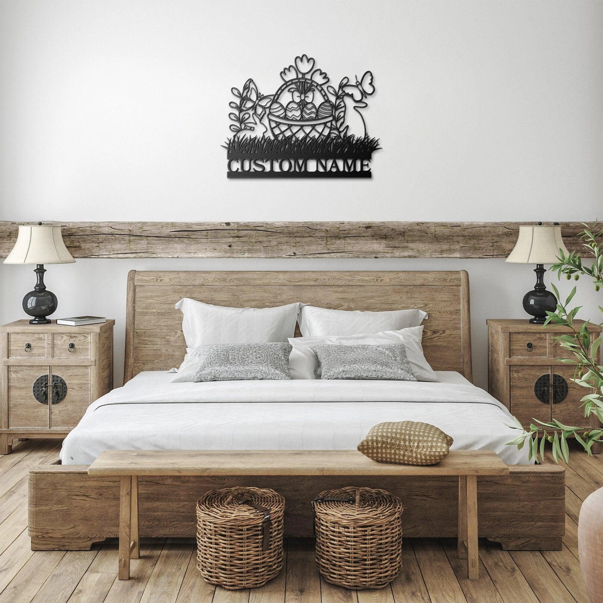 Personalized Easter Basket Bunny Rabbit Metal Art Wall Sign