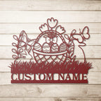 Personalized Easter Basket Bunny Rabbit Metal Art Wall Sign