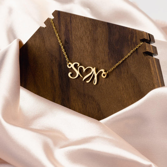 Personalized Double Initial Heart Necklace - Mallard Moon Gift Shop
