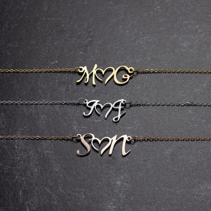 Personalized Double Initial Heart Necklace - Mallard Moon Gift Shop