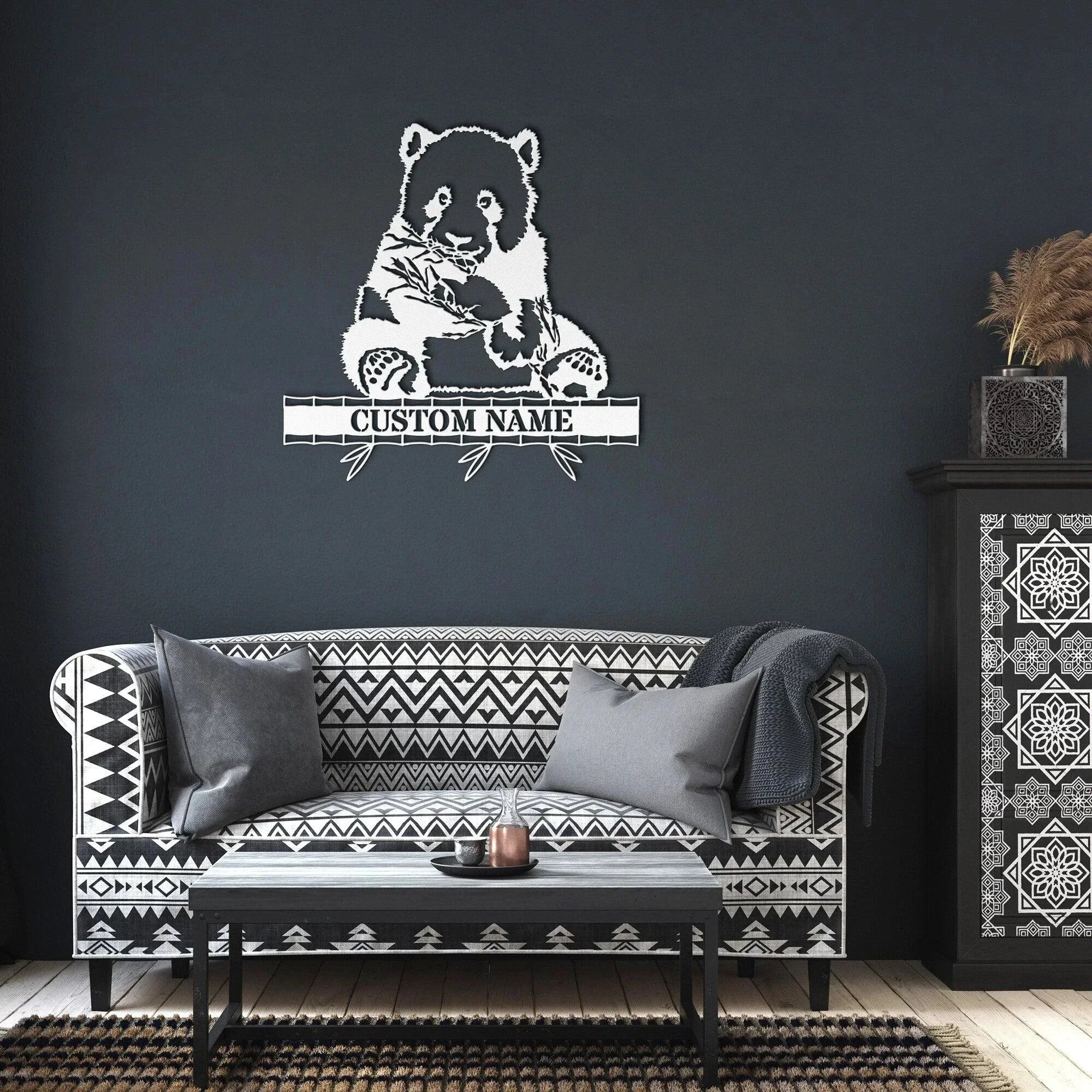 Personalized Panda Bear Metal Wall Sign Art
