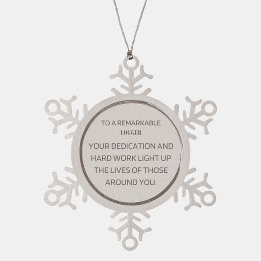 Remarkable Logger Gifts, Your dedication and hard work, Inspirational Birthday Christmas Unique Snowflake Ornament For Logger, Coworkers, Men, Women, Friends