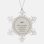 Sarcastic EMT Snowflake Ornament Gifts, Christmas Holiday Gifts for EMT Ornament, EMT: Because greatness is woven into the fabric
