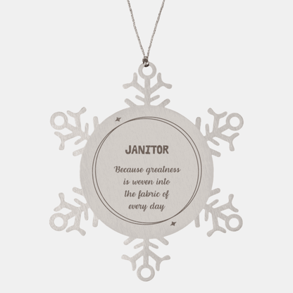 Sarcastic Janitor Snowflake Ornament Gifts, Christmas Holiday Gifts for Janitor Ornament, Janitor: Because greatness is woven into the fabric of every day, Coworkers, Friends
