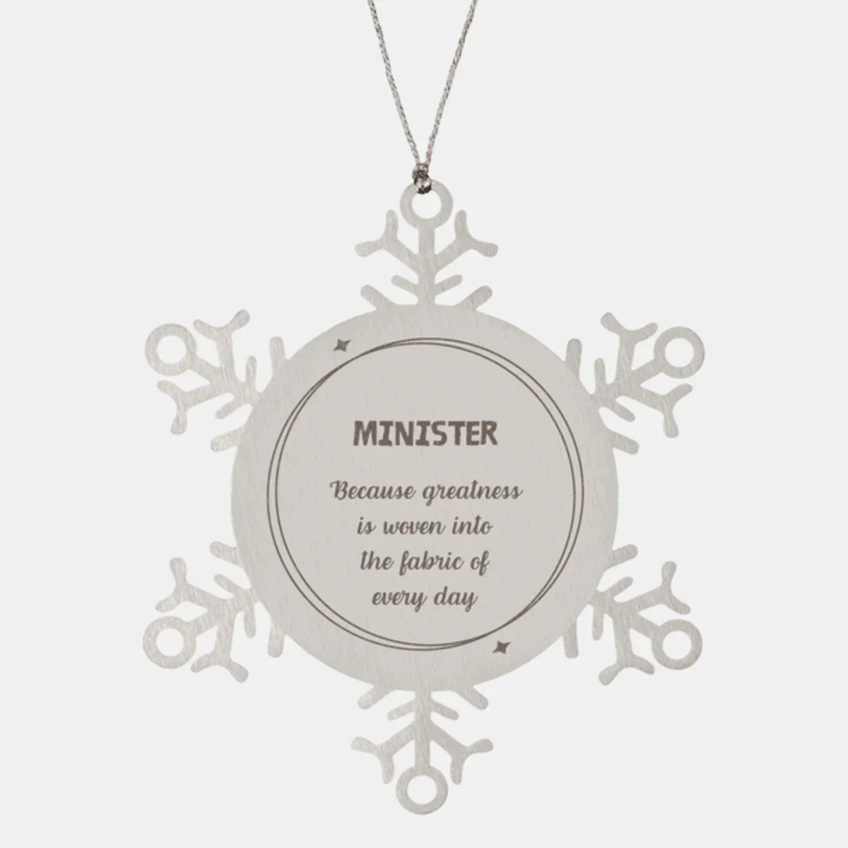 Sarcastic Minister Snowflake Ornament Gifts, Christmas Holiday Gifts for Minister Ornament, Minister: Because greatness is woven into the fabric
