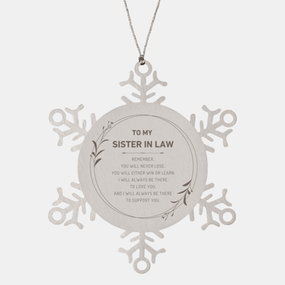 Sister In Law Ornament Gifts, To My Sister In Law Remember, you will never lose. You will either WIN or LEARN, Keepsake Snowflake Ornament For Sister In Law, Birthday Christmas Gifts Ideas For Sister In Law X-mas Gifts