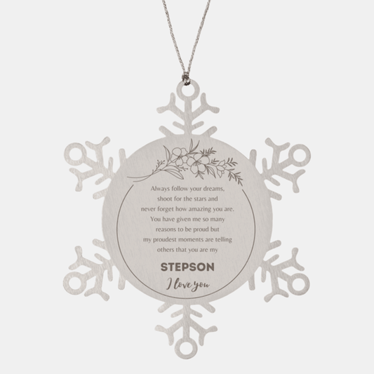 Snowflake Ornament for Stepson Present, Stepson Always follow your dreams, never forget how amazing you are, Stepson Christmas Gifts Decorations for Girls Boys Teen Men Women
